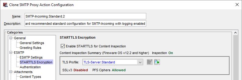 24 SMTP Proxy Action STARTTLS Encryption In the ESMTP settings, the TLS Encryption settings are now called STARTTLS Encryption These settings