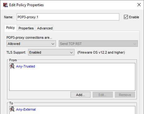 POP3 Proxy TLS Support 27 The TLS Support option controls which ports the POP3 proxy listens on: Disabled POP3 proxy listens on port 110 only