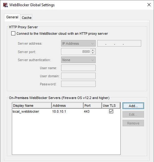 60 On-Premises WebBlocker Server Setup To add an on-premises WebBlocker Server to the Firebox configuration, edit