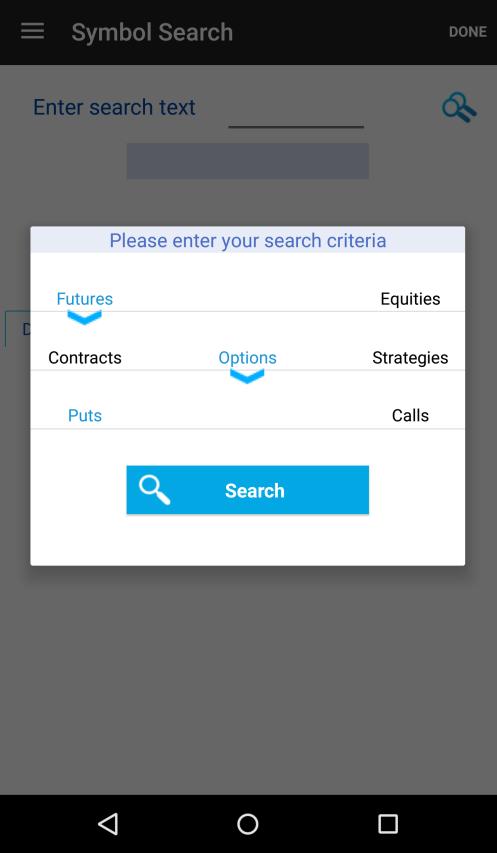 After the Search Symbol dialog is opened, please insert a search text in the Enter search text field and tap the Search button.