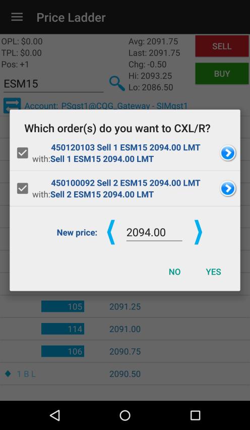 You can also drag and drop the placed orders. After you selected the new price for the dragged order, a confirmation dialog will appear.