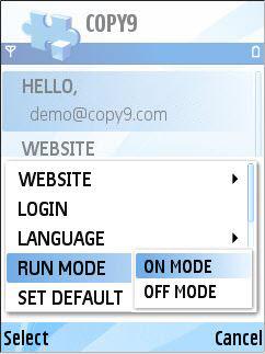 OFF MODE: Change Copy9 status to OFF mode. In this mode, Copy9 won't record any Call Log, SMS Log, GPS Log... All functions will stop except for SMS Remote function.