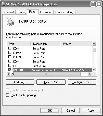 CONFIGURING THE PC-FAX DRIVER WHEN USING A USB CABLE (if the PC-FAX driver is installed) When the PC-FAX function is used with a USB cable, the port used by the PC-FAX driver must be configured.