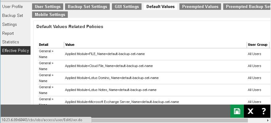 Default Values Tab You can see the effective policy on default