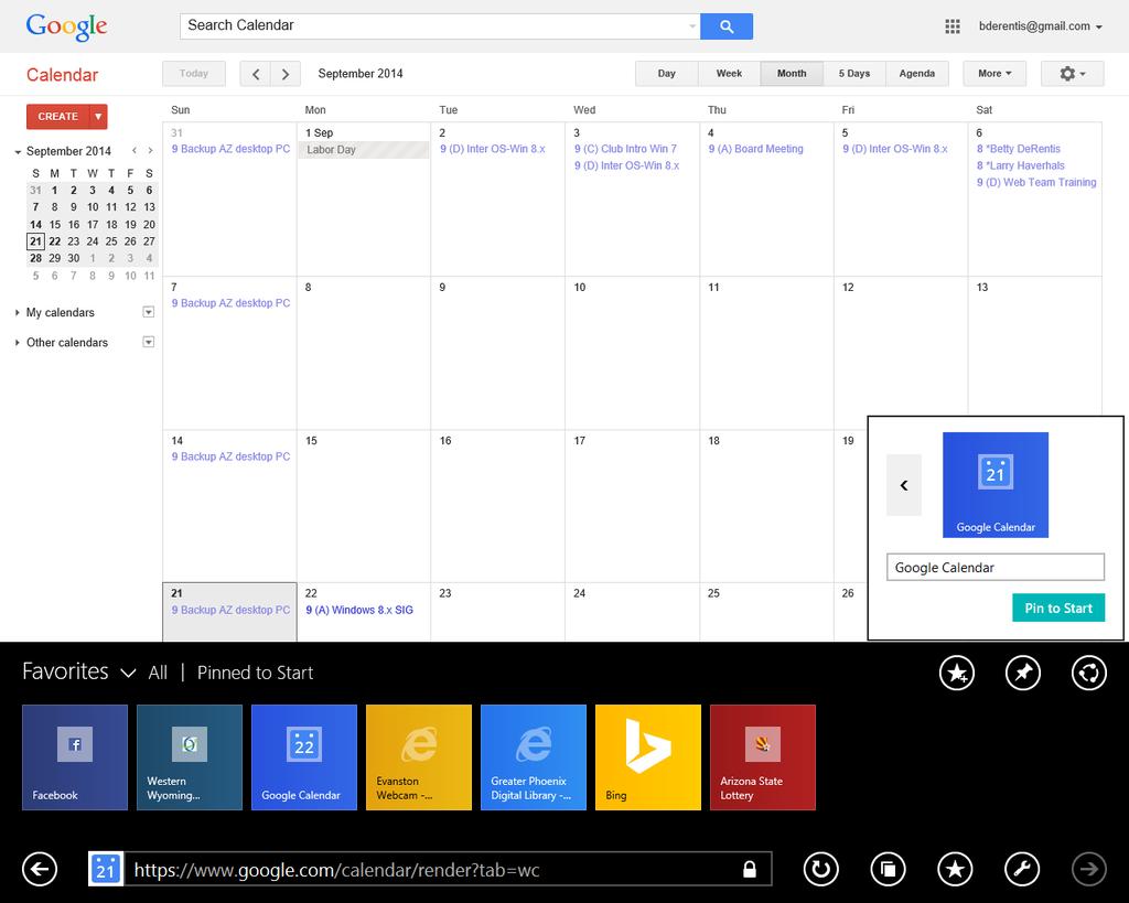Another Example this time going to your GOOGLE Calendar via the Internet from the Start Screen To the RIGHT of the Address