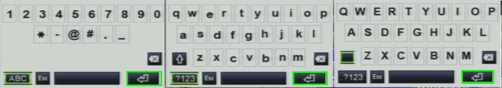 Switches from numbers to letters and vice versa. Closes the keyboard without saving.