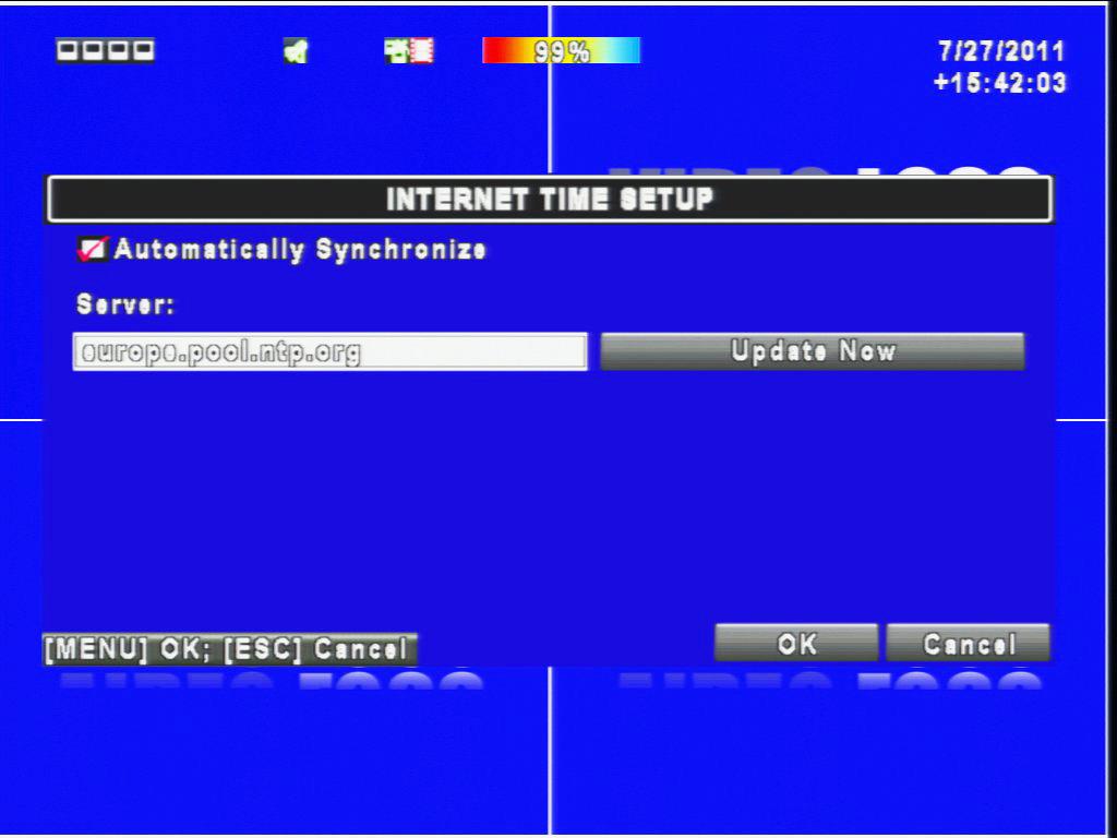 Setting the time via the Internet Synchronises the time on the recorder with an Internet server.