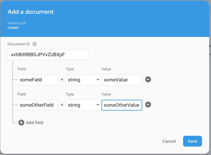 Firebase data model: JSON Collections of JSON documents Hierarchic tree of key/value pairs Collection: users
