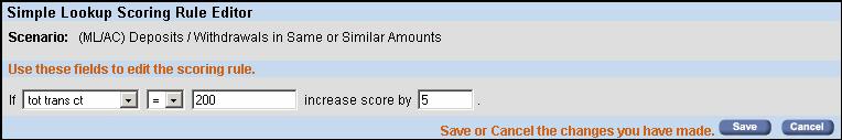 About the Alert Scoring Editor Screen Elements Chapter 4 Alert Scoring Editor Rule 1: If the value is greater than or equal to 100, then add 10 points to the Score field.