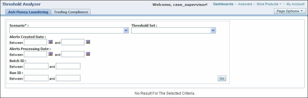 Introduction to the Threshold Analyzer Chapter 6 Threshold Analyzer Executing a Threshold Analyzer Report By default, the Threshold Analyzer reports are not displayed upon login and the page shows