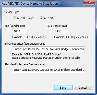 Figure 6. Add VID/PID/Device Name to Installation 4.5. Installation String Options The next step in the customization process is to specify options for the driver installer.