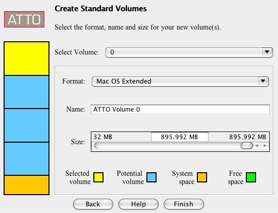 Create several Standard Volumes ATTO ExpressStripe for MacOS X can simultaneously set up several Standard Volumes on a drive.