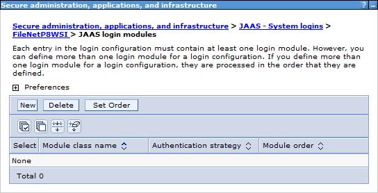 area, and then click the JAAS login modules link in Additional