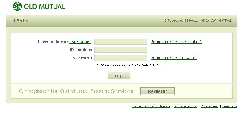 You have now successfully completed step 1. To proceed, click on Login. Alternatively, go to https://secure.ssa.oldmutual.co.za/login/login.