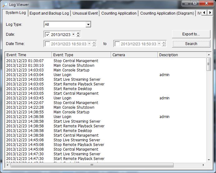 7. Log Viewer View the history and export reports of unusual events detected by the Smart Guard