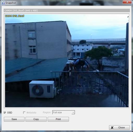1.3.11 Snapshot Select the snapshot function to capture a specific video image frame immediately. You have the options to copy the image to clipboard or to save it.
