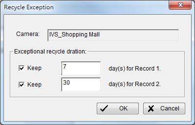 Option setting: Set different recycle days for Record 1 / Record 2 so can keep different length of recordings.