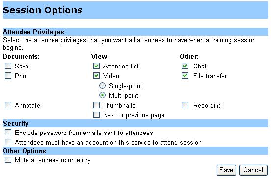You may also add them manually in the New Presenter area Session Options Select the features you would like available during your session Under Available features, click