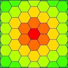 10 MASTERCLASS MATERIAL Figure 9. Hexagon tiling (1) Construct two more tilings, using one or two shapes. Can you find all the symmetries of your tiling?