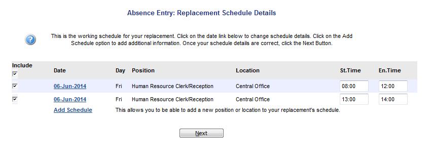 If you selected the option to enter a different replacement schedule, you will now be on this page. You will click on the Date Link to make adjustments to the replacement schedule details.