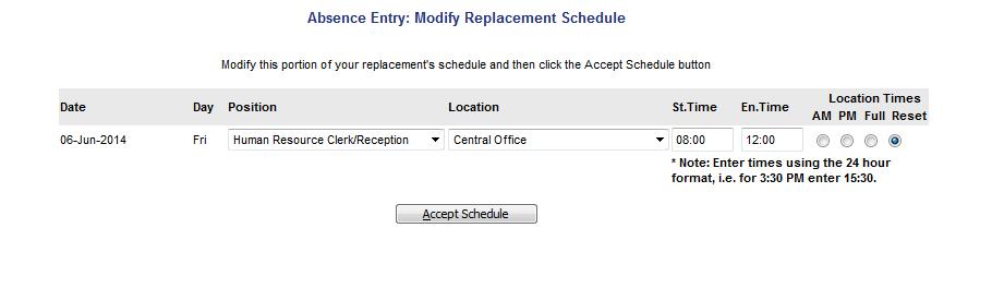 The little checkmark will disappear indicating that the replacement employee will NOT be dispatched for those dates. This screen will appear after you click on the Date link.
