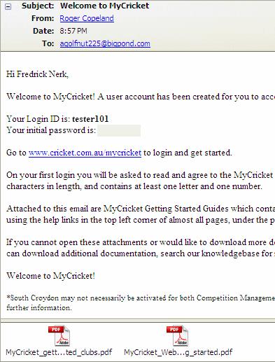 Welcome Email. The Welcome email that the user will receive is shown below.