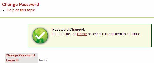 The following message will confirm the password change.