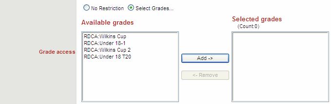 Click on the OK button; Grade Access If No Restriction is set on the Grade Access, the user will have access to all grades for the club.