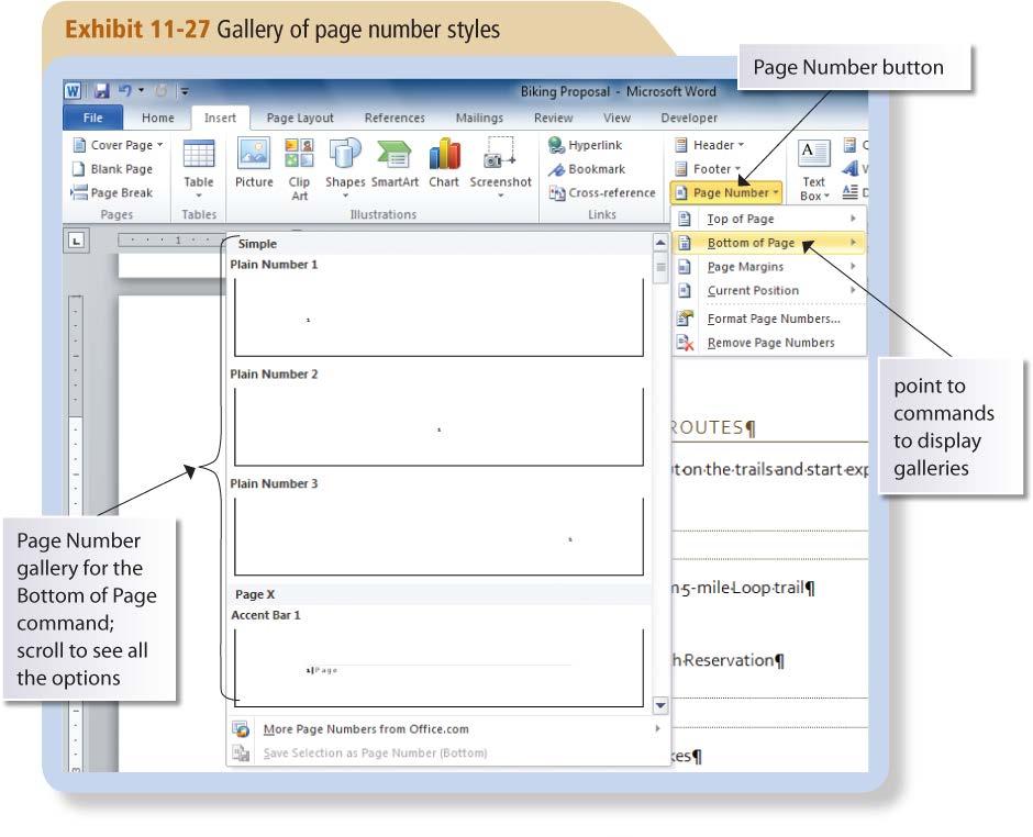 Inserting Page Numbers To add page numbers to a document, click the Page Number button in