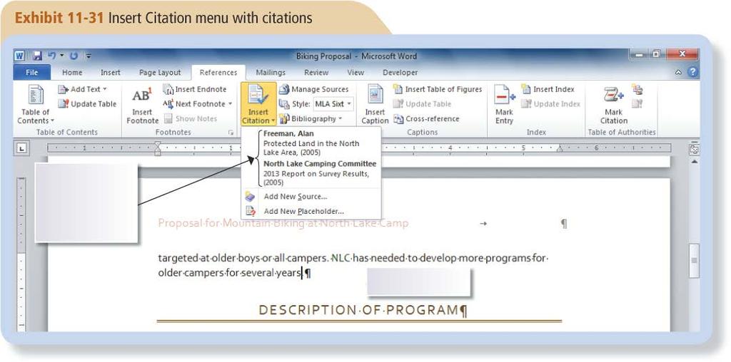 Inserting a Citation to an Existing Source