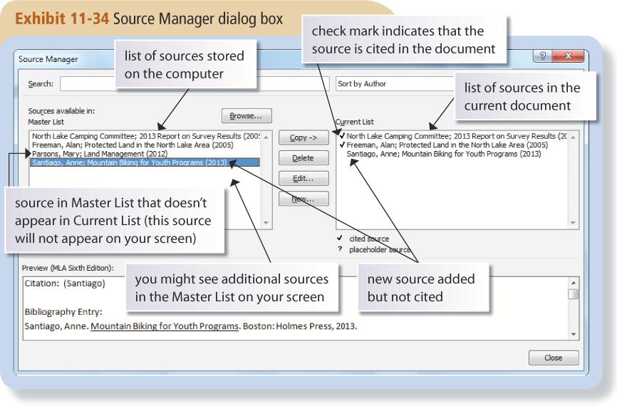 Using the Source Manager When you create a source, it is added to both the Current List and