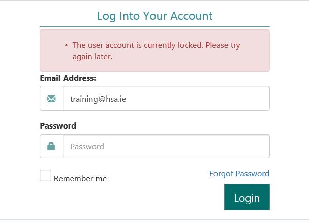 1.4. Account Locked If you enter your password incorrectly three times you will get the following message and