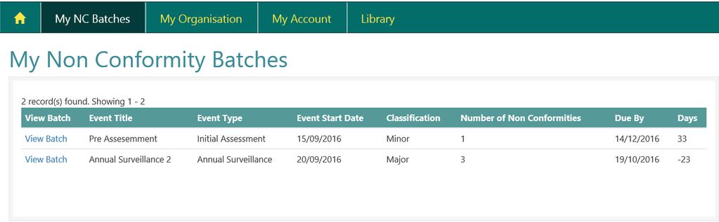 7. My NC Batches As there can be different batches for different events assigned to different groups there is a page assessable from the top navigation titled My NC Batches which lists out all the