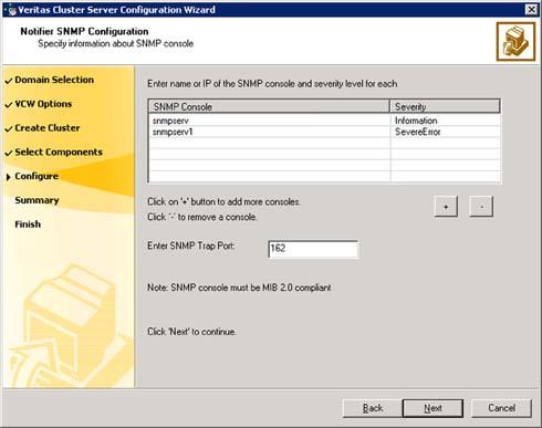 Installing the VCS agents for SQL Server and configuring the cluster Configuring the cluster using the Cluster Configuration Wizard 31 Check the GCO Option check box to configure the wide-area