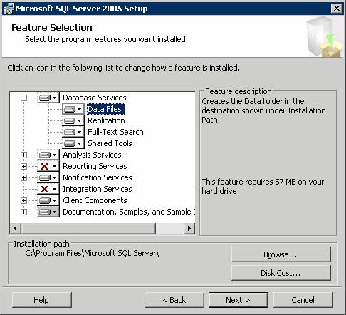 Installing and configuring SQL Server Installing SQL Server 2005 on the first node 49 In the Change Folder panel, set the installation path to the drive letter and location of the volume that was