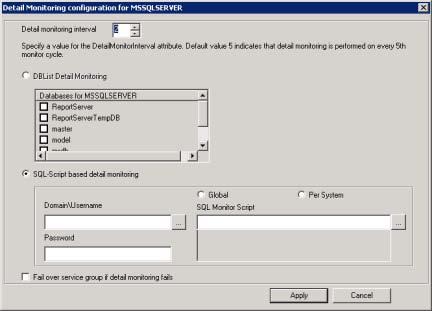 Configuring the SQL service group Configuring a SQL Server service group using the wizard 67 This sets the value for the LevelTwoMonitorFreq attribute of the SQL agent.