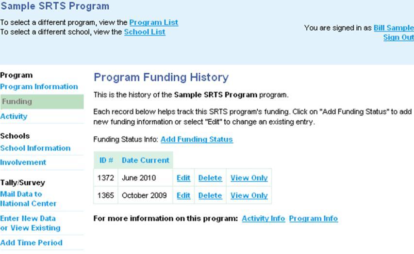 Step 2b. Review and edit this program s funding history and add new funding information.