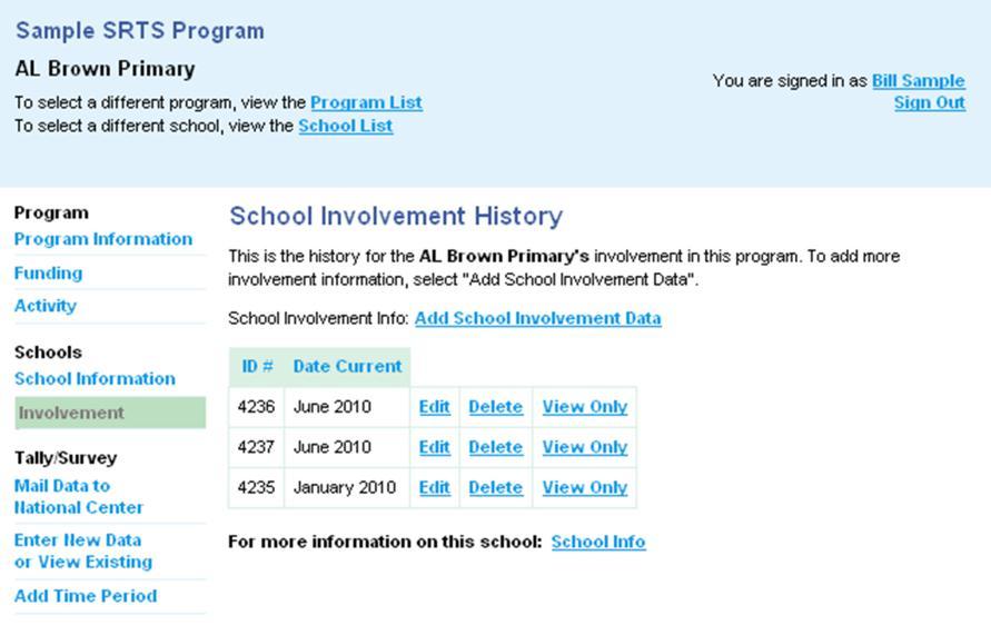 Step 3b. Review and edit most recent history (grade and enrollment) for this particular school, by clicking the Edit link next to the most recent month and year in the Date Current column.