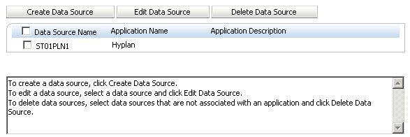 4. Click Create Data Source. 5. Perform the following actions for the application database: Select a database platform. In this example, Oracle is selected. Enter the server that hosts your database.