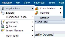 1. In Workspace, select Navigate, then Applications, and then Refresh.