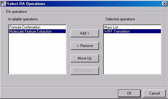 5 Data Analysis Figure 72 Select DA Operations dialog box With WIFF Translation selected, the WIFF Translation tab is then visible on the Data Analysis