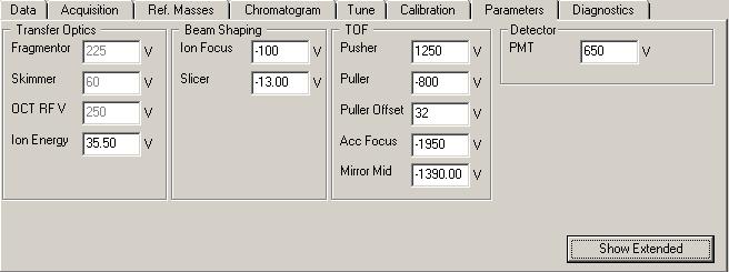 Instrument Preparation 2 Figure 14 Standard Parameters tab Note that the parameters that are greyed out are used to tune the