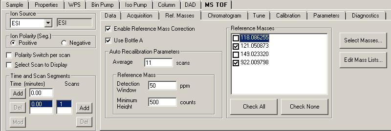 Acquisition Methods 3 Parameters for different ion sources See the Online Help for the Agilent LC/MSD TOF Parameters to view recommended parameter values for each ion source.