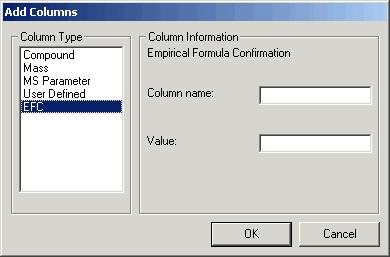 When you add columns, you can enter sample information and values for compounds,