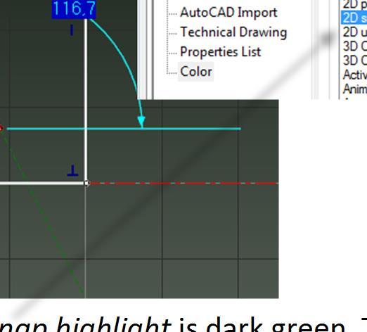 of 2D snap highlight is dark green.