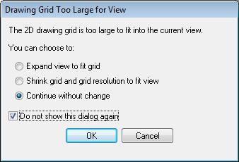 Drawing Grid Too Large for View TRAINING SESSION It is also quite common that you are presented with a Drawing Grid Too Large for View window with some options, before the Sketch is created.