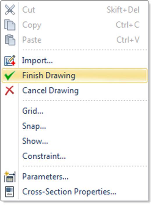 Finish the Sketch To finish and confirm the changes in the Sketch, use the Finish button, which is reached from different locations (depending on UI).