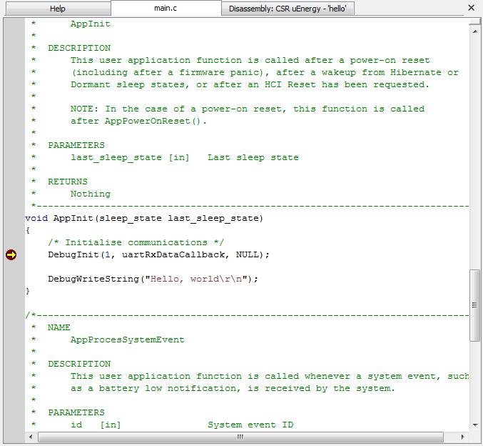 3.3.1.3. Text Editor and Disassembly Windows This area displays open project files and allows: Text editing Breakpoints to be set Code disassembly to be viewed Figure 3.