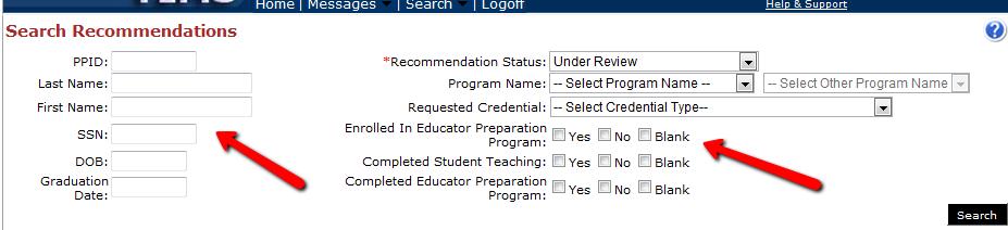 Select the Review hyperlink next to any Application to continue the Review Alternatively, you may refine your search results by entering search criteria in the fields