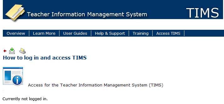 Click the Access TIMS tab will open the following page, which